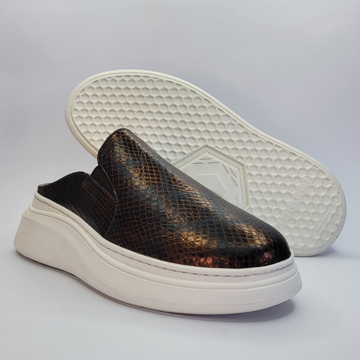 037 mules cuir serpent bronze