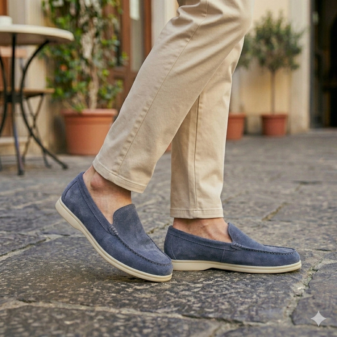 090 mocassin loro daim bleu jeans