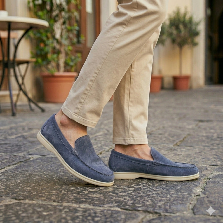 090 mocassin loro daim bleu jeans
