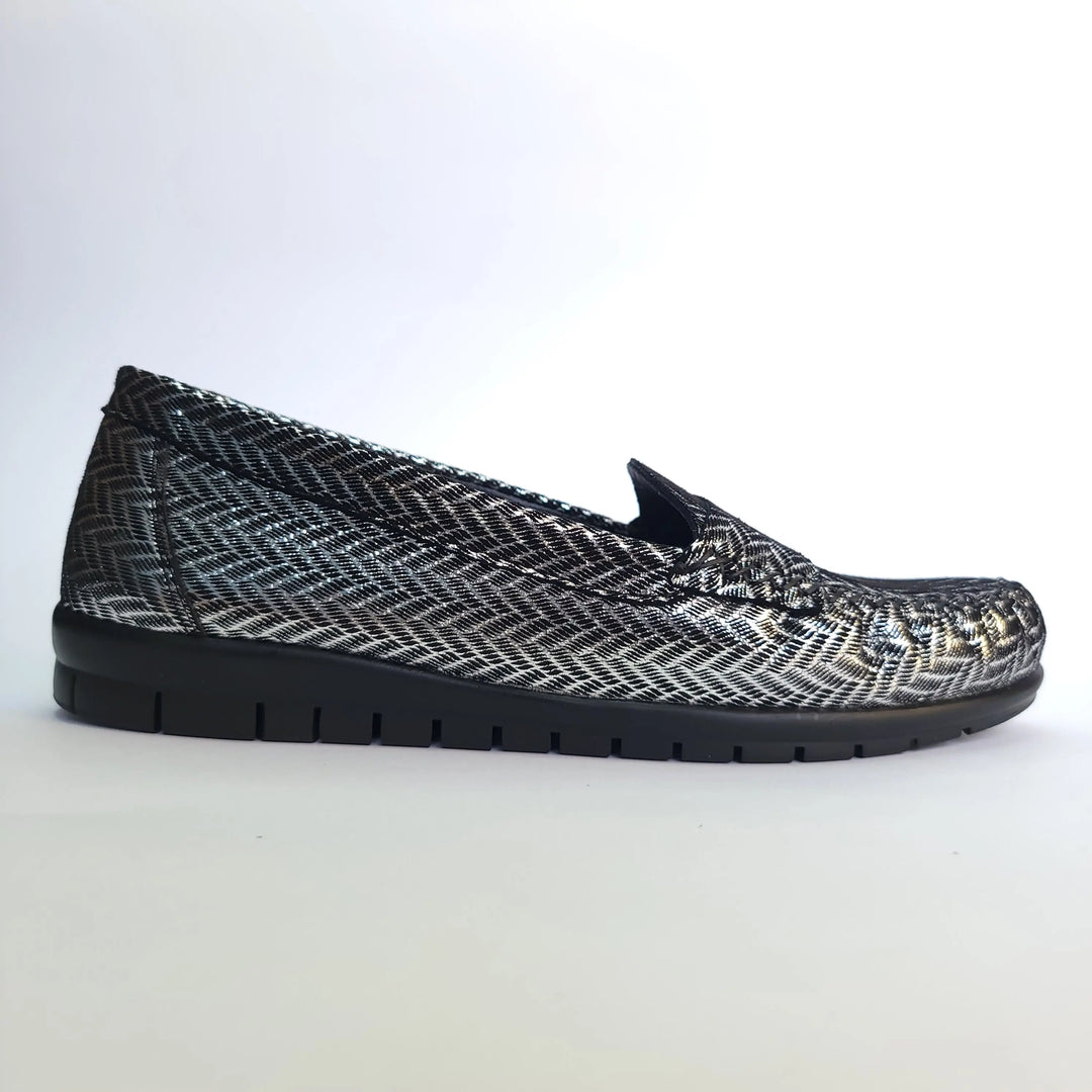 712 mocassin Alton cuir argenté zebre