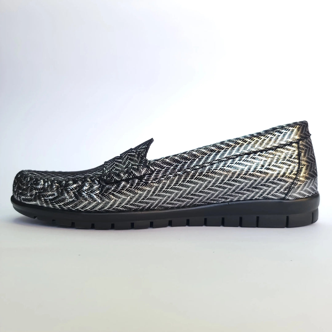 712 mocassin Alton cuir argenté zebre