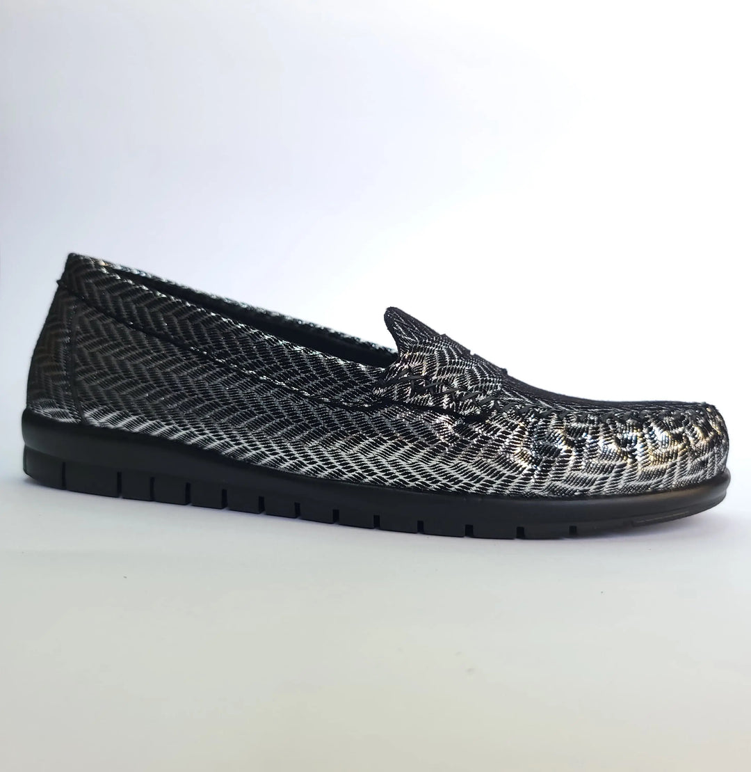 712 mocassin Alton cuir argenté zebre