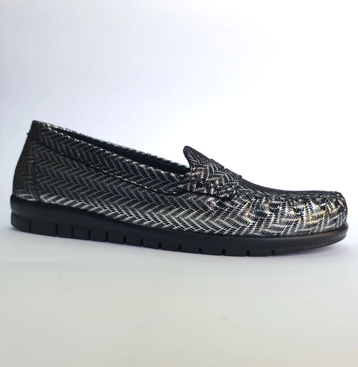 712 mocassin Alton cuir argenté zebre