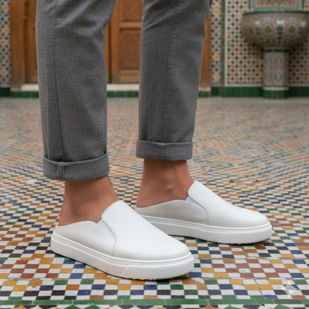 036 babouche moderne cuir blanc