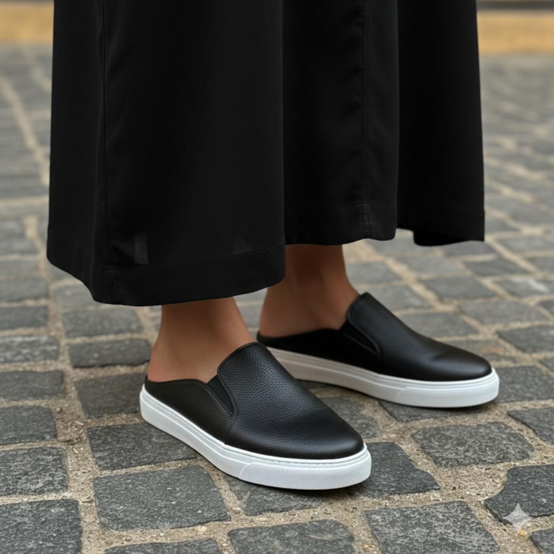 036 babouche moderne cuir noir