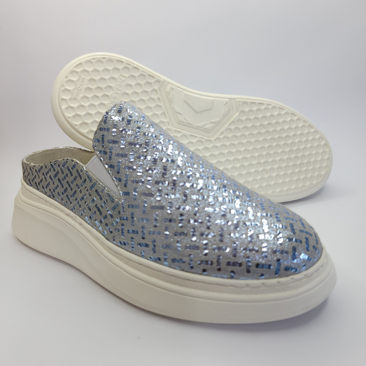 037 mules cuir Argenté